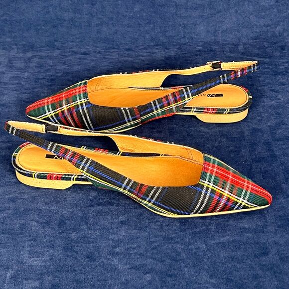 Matiko Lori Slingback Flats Green Tartan Women’s 7.5 / EU 38 Pointed Toe NIB - Picture 3 of 8